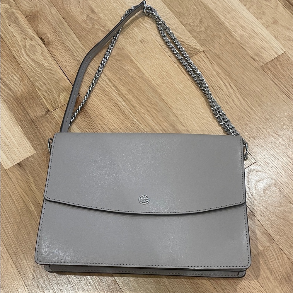 Gray Tory Burch Leather Shoulder Bag